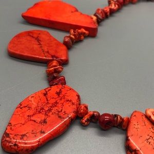 Orange Turquoise Freeform Flat Slab Necklace